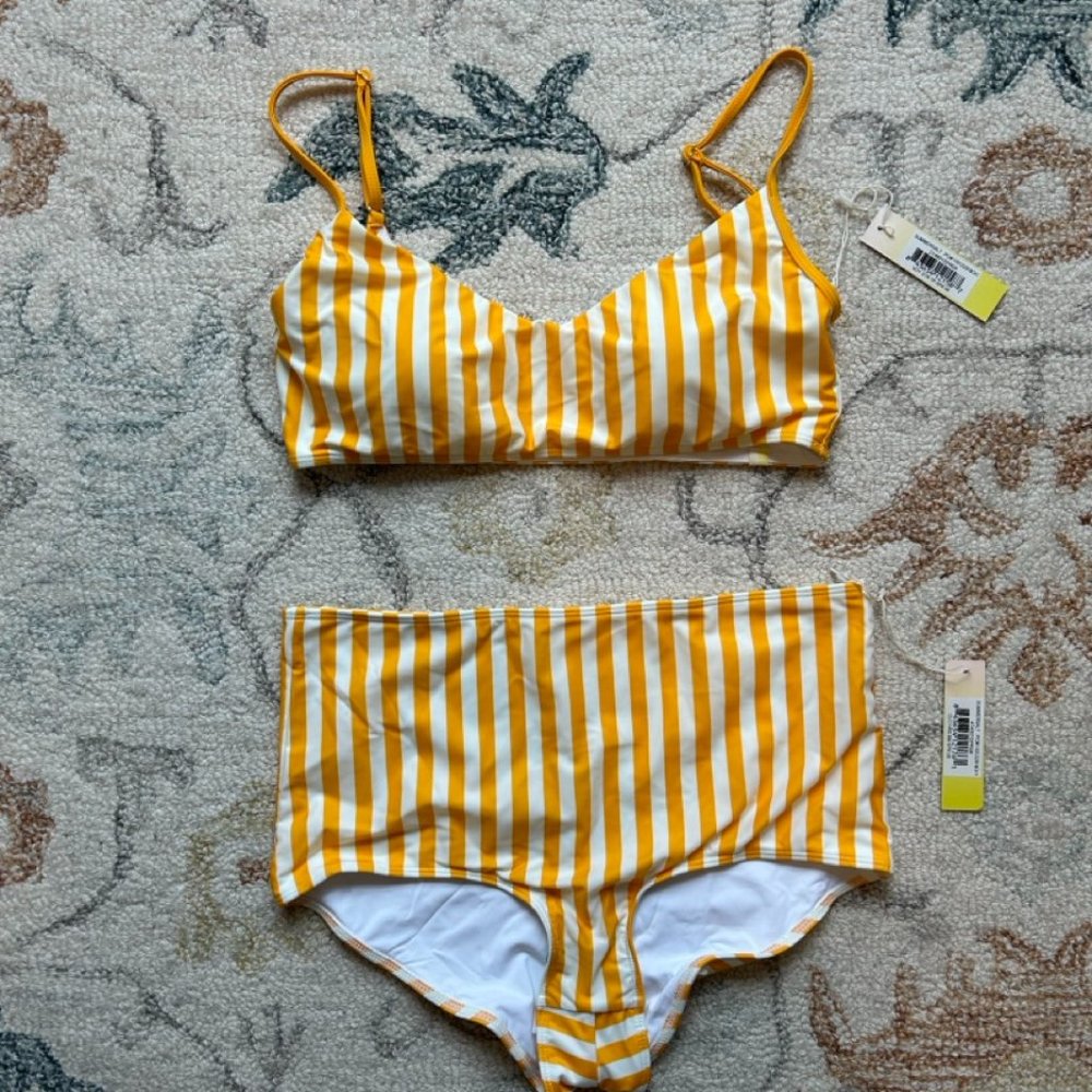 Wanderlust Bikini Set in Yellow and White Stripe Bikini Top and Bikini Bottom